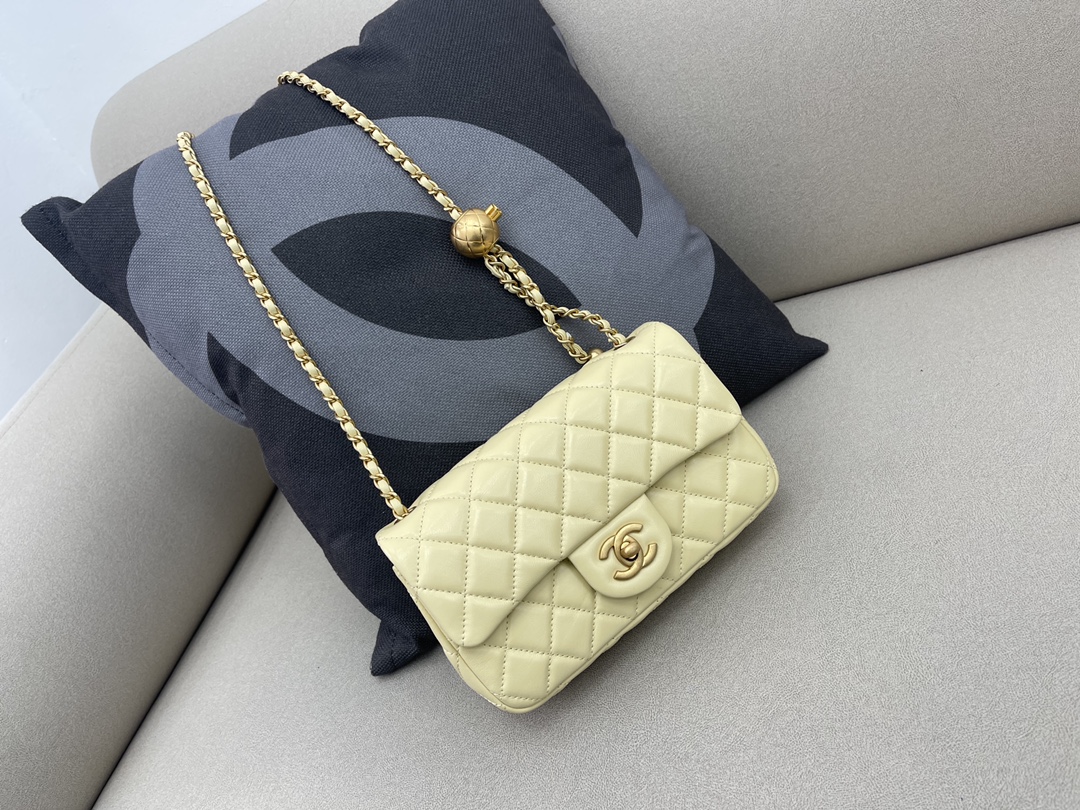 Small Classic Flap Lambskin Bag AS1787 Light Yellow